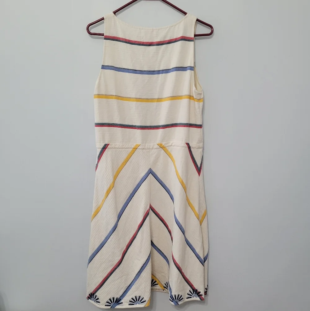 Tory Burch Blaine Tunic Dress Drawstring Waist Sz 4 Linen Blend Nautical Striped - Picture 9 of 14